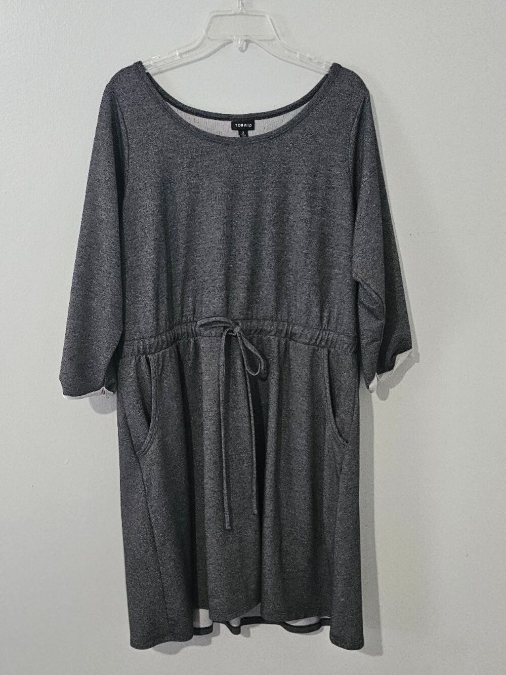 Torrid Size 2 Gray Drawstring Waist Dress with Pockets 3/4 Sleeve